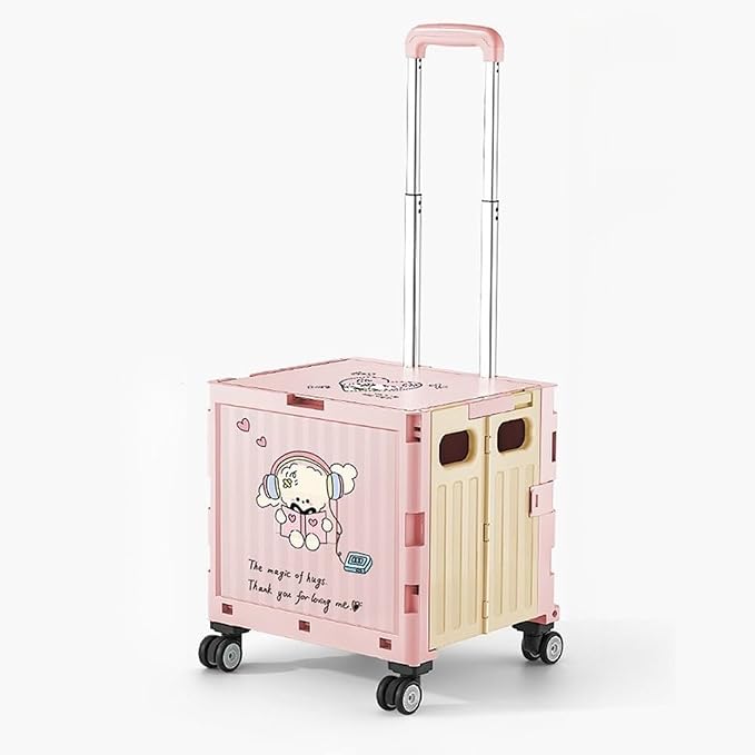Collapsible Shopping Box Trolley on Wheels with Lid,75L Large Capacity Folding Portable Rolling Crate Handcart with Telescopic Handle for Camping (Dog,Medium Four Wheel)