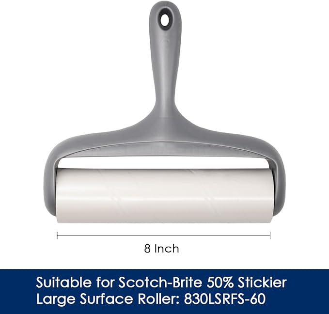 8 inch Large Surface Roller Refill for Scotch-Brite 50% Stickier Lint Roller, Works Great On Pet Hair (60 Sheets per Roll, 6 Pack)