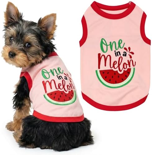 Parisian Pet Dog Shirt – 100% Cotton Shirts for Small Dogs – Pullover Sleeveless Puppy Vest – Breathable Cute Watermelon Pet Apparel – Pink Summer Dog Clothes - Stretchy T Shirts for Dogs