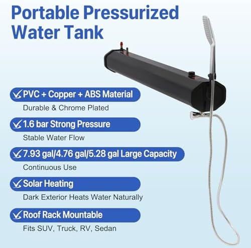 4.76 Gallon Pressurized Water Tank,Portable Car Camping Shower Water Storage Roof Rack Mounted Solar Shower or Overland Off-Road Vehicles, Pick-up Truck,Outdoor Activities Water Supply, RV, Camping