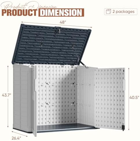 TUOZE 34 Cu Ft Resin Storage Shed, Waterproof Outdoor Storage Cabinet with Sloping Roof & Lockable Lid for Garden Tools, Trash Cans (Beige)