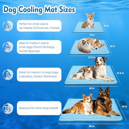Portable Dog Cooling Mat, Q-Max 0.4 Non Slip Washable Pet Bed Pad | Fortable Washable Cooling Mat for Dogs, Fits Small Medium Large Dogs Cats Indoor Outdoor Use Heat Relief Pet Cool Bed