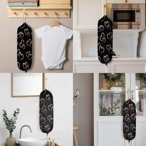 Pardick Plastic Bag Holder Black Heart Wall Mount Grocery Bag Holder Wasgable Plastic Bag Dispenser Garbage Bag Organizer for Home Kitchen Decor, Gifts for Women Mom Family Friends
