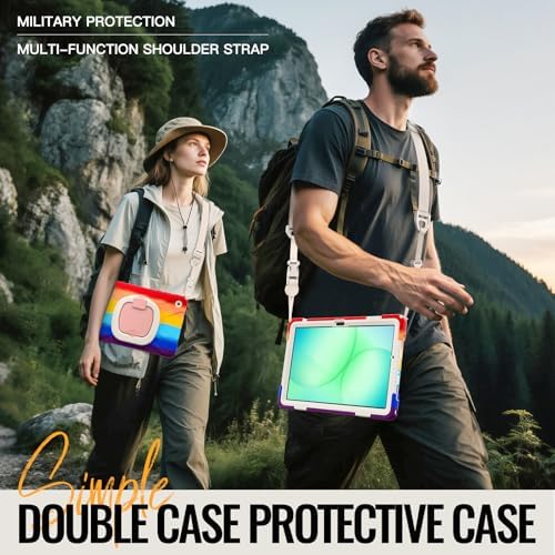 Rugged Protective Case Compatible with Samsung Galaxy Tab A11 Plus/A11 + 11" 2023 SM-X230, Military-Grade Shockproof Cover with 360° Rotating Stand & Built-in Screen Protector (C Red)