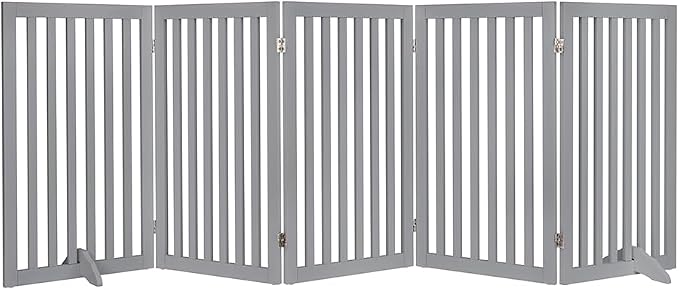 unipaws 36”H Free Standing Pet Gate for Dog Cat, 100”Wide Wooden Dog Gates | Foldable Pet Fence for Doorway, Stairs, Step, Expandable Doggy Barrier, Indoor Use