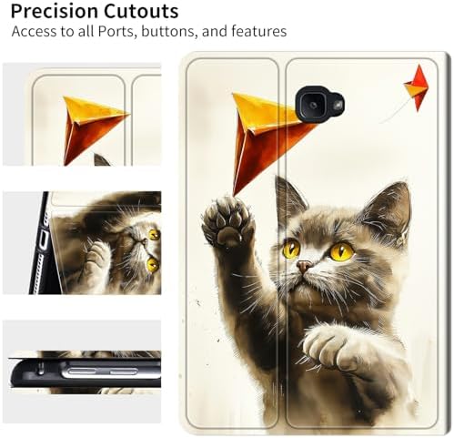 for Samsung Galaxy Tab A 10.1" 2016 SM-T580/T585/T587 Case | Slim Leather Smart Cover with Multi-Angle Anti-Slip Stand [Auto Wake/Sleep] Shell for Women Men - Gray Cat Painting