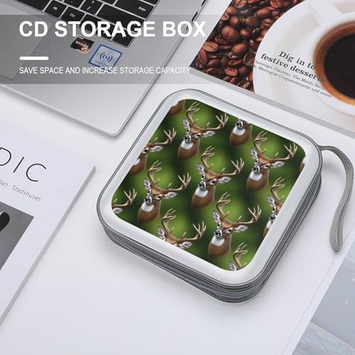 40-Disc CD/DVD Organizer Wallet Hunting Deer, Heavy-Duty Hard Plastic Binder, Portable Storage Case with Carry Strap for Car