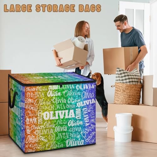Personalized Storage Bags with Lid Large Blanket Clothes Organization and Storage Containers for Comforters,Bedding, Foldable Organizer with Reinforced Handle, Colorful Bright Sequins Glitters