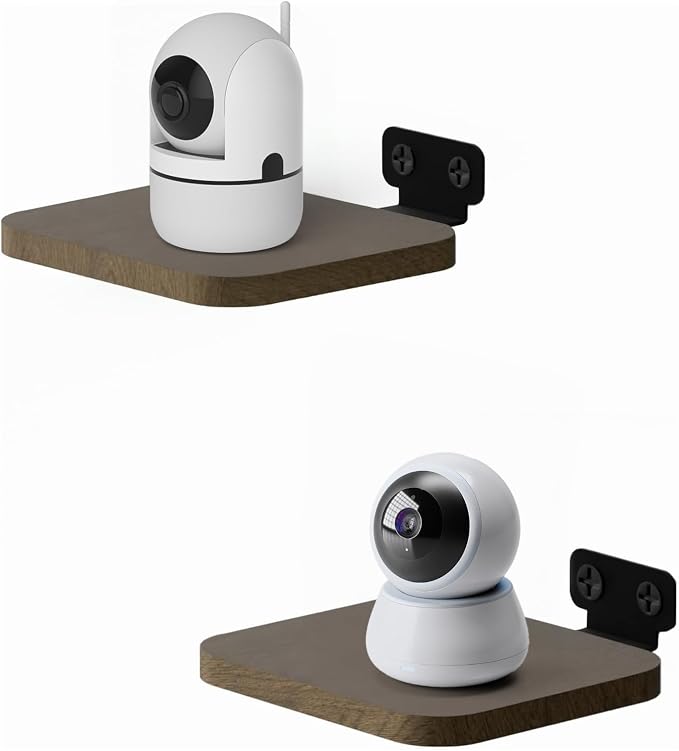 Aiweiwa 2 Pack Security Camera Shelf Wood Floating Mount with Cable Reserved, Universal for Better View in Bedroom, Bathroom, Kitchen, Living Room Wall Deck