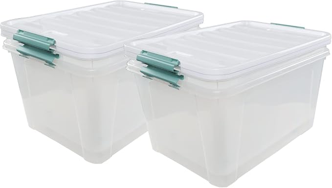 85 Qt Clear Plastic Storage Bins with Latching Lids, 4-Pack | Stackable Heavy-Duty Storage Containers, Rolling Storage Box for Holiday Decor, Garage, Closet, Kitchen Organization