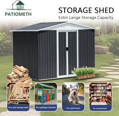 8' x 6' Outdoor Metal Storage Shed Outdoor Shed Galvanized Steel Garden Shed with Sliding Door and Window for Ventilation Storage Sheds House for Backyard Garden