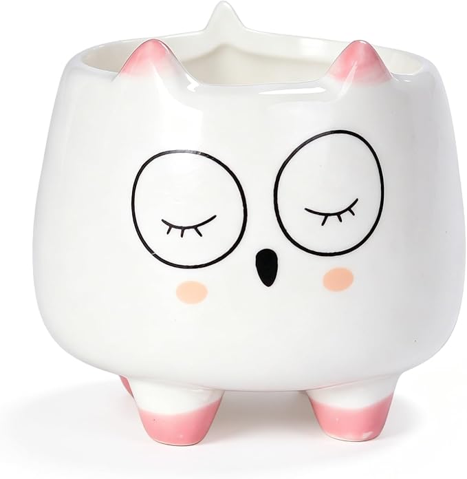 Ceramic Cat Shaped Pen Pencil Holder for Desk Decoration Accessories Cat Decor Makeup Brush Pen Cups Office School Ideal Gifts for Women, Mom or Birthdays