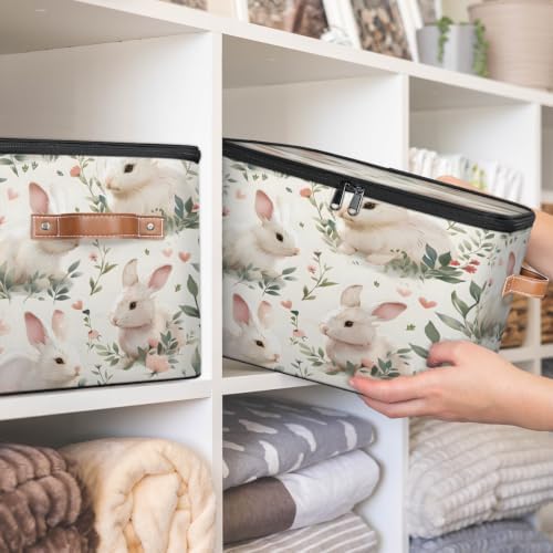 Spring Easter Bunny Storage Box with Zipper Lid | Collapsible, Fabric, Storage Bin, Handle, Large, Closet Organizer, Containers, Bedroom, Home, Cute Rabbit Floral