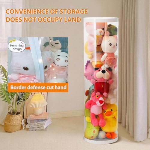 35.4 Inch Zippered Stuffed Animal Storage Tube Large Capacity Space Saver | Large capacity transparent stuffed animal storage tube with zipper Quick assembly stuffed animal tube organizer