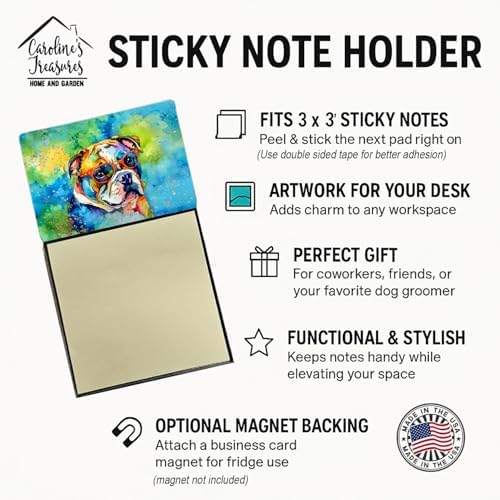 Caroline's Treasures English Bulldog Hippie Dawg Sticky Note Holder Refillable Dispenser Self-Sticky Note Pads, Memo Pads Blank Desk Accessories