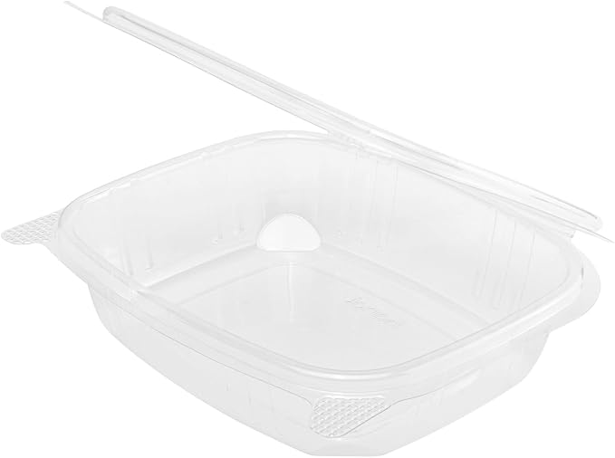 Karat 24oz - 200 ct PET Clamshell Square Deli Containers - For Pasta Salads, Fruit, Deli Sides, and Home Meal Prep - Clear Plastic Food Containers I 7.26"x6.2"x2.05"