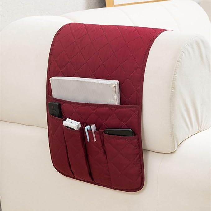 Sofa Armrest Covers Waterproof Polyester Fabric, Anti-Scratch Protection for Cats, Side Pocket Storage for Living Room Bedroom Office(burgundy)