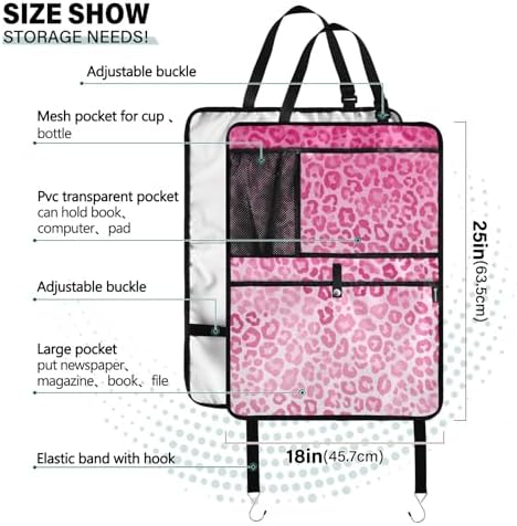2 Pack Back Seat Car Organizer with Storage Pockets Kick Mats Back Seat Protector Hanging Car Organizer Automotive Seat Back Cover Organizers Gradient Pink Leopard Print