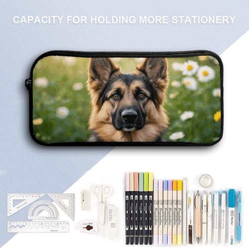 Cute Pet German Shepherd Dog Pencil Case Large Capacity Pencil Pouch | Portable Pencil Bag Zipper Pouch Small Makeup Bag for Women, Durable Aesthetic Pencil Cases for Office Supplies Organizer