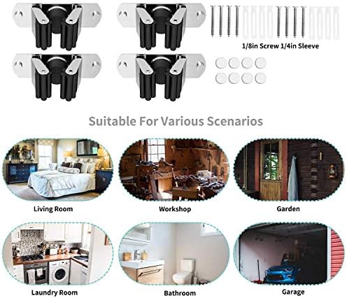 CWOVRS Broom Holder Wall Mount, 4 Pack Mop Holder Stainless Steel Mop and Broom Holder Heavy Duty Broom Hanger Wall Mount for Kitchen Garden Garage etc.