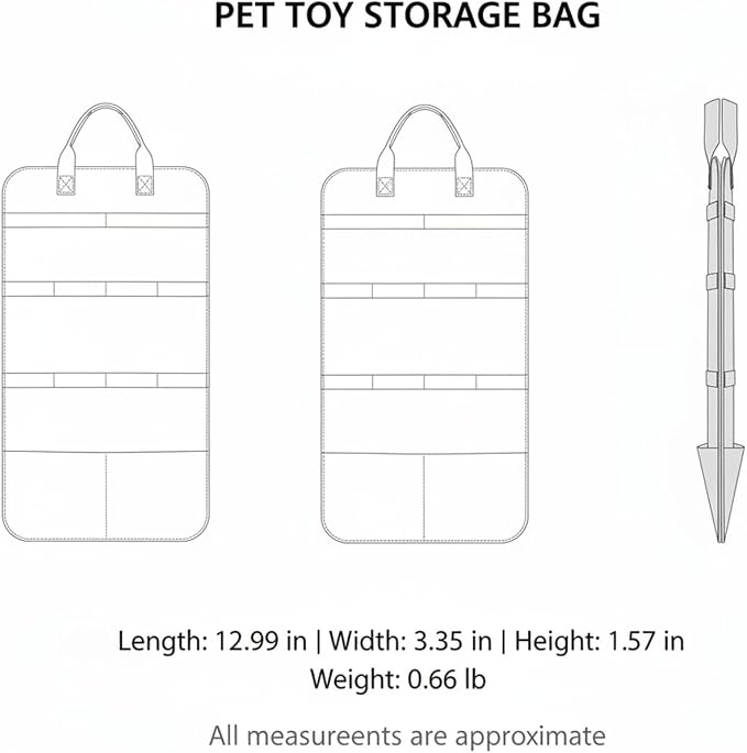 Pet Toy Storage Bag, Polyester Felt Bin for Cat and Dog Toys, Open Top Organizer for Shelves and Living Room, 13 x 3.3 x 1.6 Inches (1 PC)