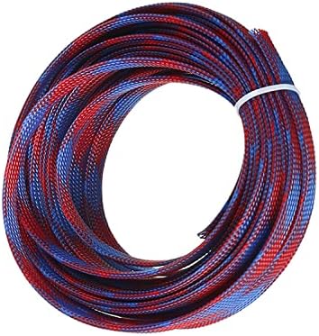 Jutagoss PET Expandable Braided Cable Sleeve, 32.8ft - 3/8 inch Blue Red Cable Management Sleeve, Wire Loom Tube Cord Protector for USB Cable, Power Cord, Audio Video and More, 1Pc
