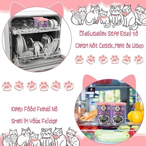 Uiifan 8 Pcs Cat Food Can Covers Lids Set, Silicone Pet Food Can Lids with Multi-Function Cat Foods Spoon and Opener, Silicone Wet Foods Spoon for Cats and Dogs(Pink)