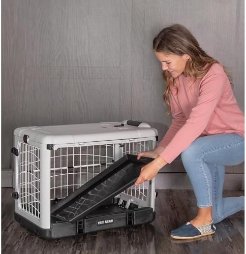 Pet Gear The Other Door 4 Door Steel Crate for Dogs/Cats, 27", Fog | Garage-Style Door, Includes Removable Tray, No Tools Required