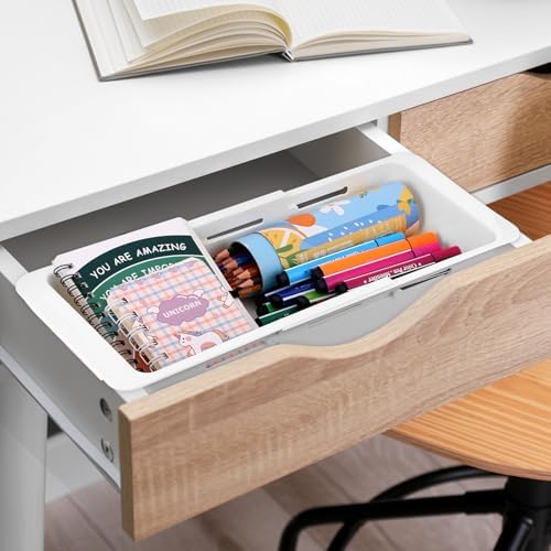 Booson 4 PCS Deep Drawer Organizer Bin Adjustable Sliding Drawer Organizers