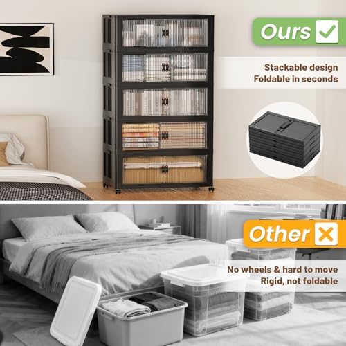SAILUN 635Qt Large Stackable Storage Bins,Storage Cabinet with a Lid,Black