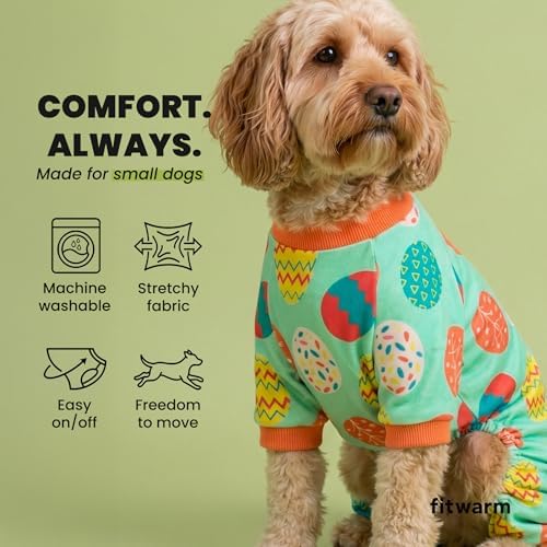 Fitwarm Easter Egg Dog Pajamas, Holiday Dog Clothes for Small Dogs Girl Boy, Pet Easter Outfit, Puppy Cat Onesie, Lightweight Velvet, Light Green, Orange, Large