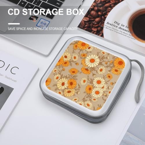 DVD Storage Disc Wallet Daisy Flower DVD Holder Protective Binder | CD Organizer with Portable Carry Handle, Hard Shell Plastic, 40 Capacity, Daisy Flower