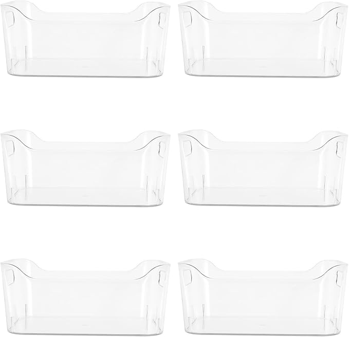 Plastic Storage Bin 6pcs with Comfortable to Hold Handles | Pet Construction, Visibility and Easy Clean Surfaces, Suitable for Cabinets and Medicine Cabinet Bin Use