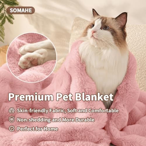 SOMAHE Soft Faux Fur Cat Blanket, Washable, Small 22x18 Soft Pink
