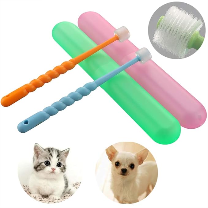 VTurboWay 2 Pcs 360-Degree Pet Toothbrush for Puppy, Small Dog and Cat, Colors May Vary