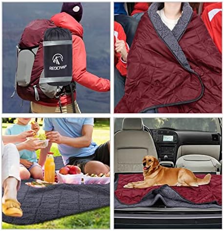 REDCAMP Large Warm Blanket with Sherpa Lining, Cold Weather Outdoor Blanket Windproof for Camping Stadium, Machine Washable 79"x 79" Red | Cold Weather Warm Thick Outdoor Blanket Comfy Foldable & Windproof for Camping Stadium,Car,Picnics,Pet,Trip,Machi...