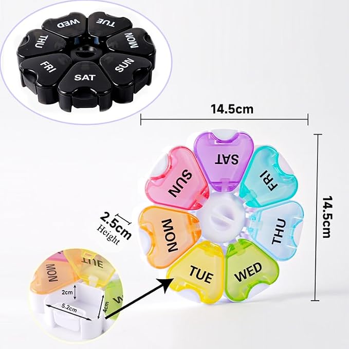 Weekly Pill Organizer, 7 Day Pill Box Daily Reminder Vitamins Case | Portable Large Capacity Compartments, Travel Pill Container for Fish Oil, Medicine Supplement, Medication, Tablet, Capsule
