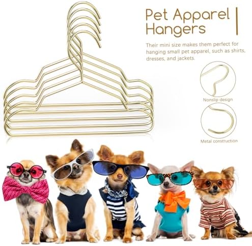 HEMOTON 10 Pcs Mini Metal Pet Hangers for Dog Cat Clothes Stylish Durable Design for Pet Apparel Drying Rack Space Saving Closet Organizer