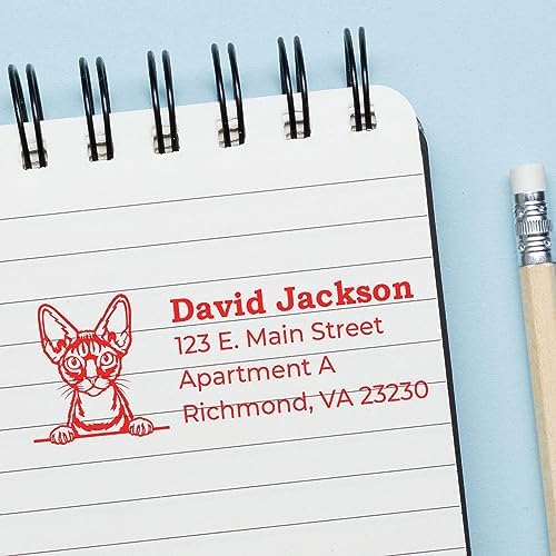 Devon Rex Customized Mailing Stamper - 7/8 x 2-1/4 | Unique Address Stamps for Craft Projects | Made to Order Address Return Stamps for Cat Lovers & Devon Rex Fans | Ideal for Personalization