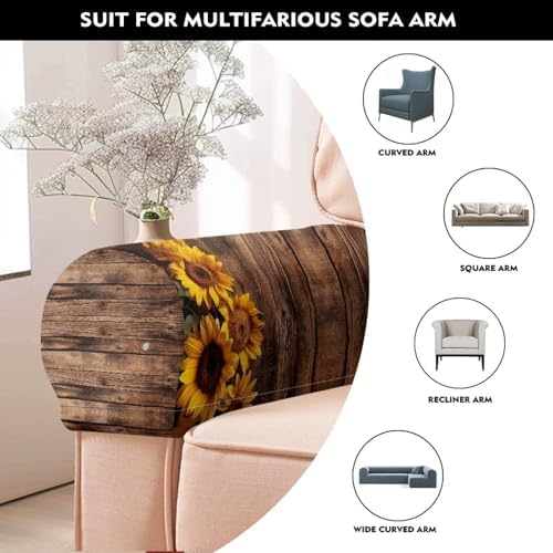 Sofa Arm Covers for Couch Wooden Sunflower Arm Chair Covers Scratch-Resistant Sofa Arm Covers Protect Anti-Slip Furniture Protector Set of 2