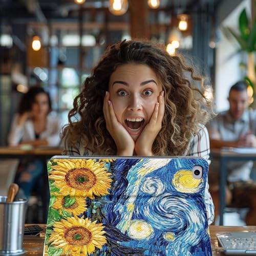 for Microsoft Surface Pro 7 Plus,Surface Pro 7/6/5/4 12.3" Tablet Case,Auto Wake/Sleep,Adjustable Stand Protective Cover - Starry Night Sunflower