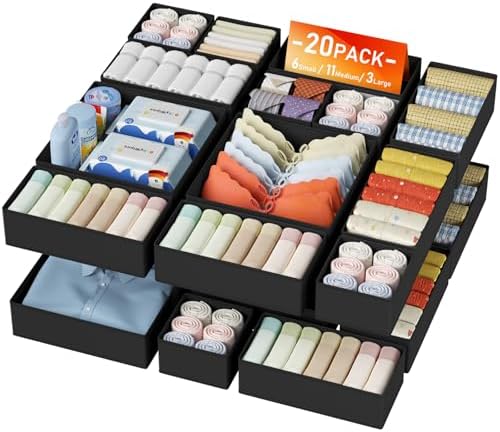 DIMJ Drawer Organizer Clothes - 20 Pack Closet Drawer Organizer Bins for Baby Clothes Storage, Fabric Dresser Organizer for Nursery Bedroom, Foldable Small Drawer Dividers for Underwear Socks