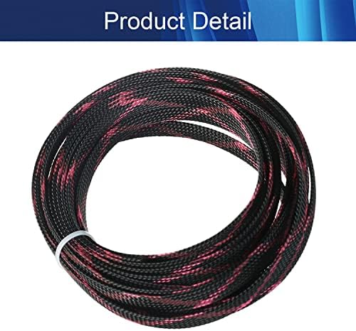 Jutagoss PET Expandable Braided Cable Sleeve, 16.4ft - 3/8 inch Black Pink Cable Management Sleeve, Wire Loom Tube Cord Protector for USB Cable, Power Cord, Audio Video and More, 1Pc