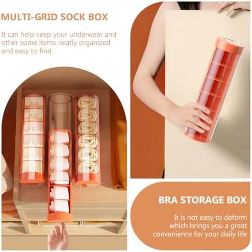 Underwear Drawer Organizer Box with Lid, Multi Grid Pet PP Orange