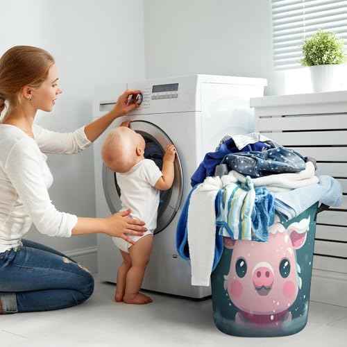 Laundry Hamper with Handle Snow Pets Laundry Basket Waterproof Dirty Clothes Hamper Circular Organizer Basket Portable Storage Bin Decorative Basket for Living Room Kitchen Bathroom Car