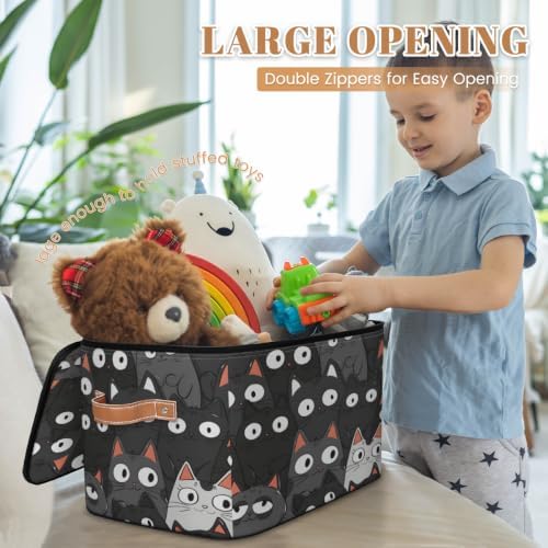 Black Cat Print Storage Box with Zipper Lid | Collapsible, Fabric, Storage Bin, Handle, Large, Closet Organizer, Containers, Bedroom, Home, Cat Faces