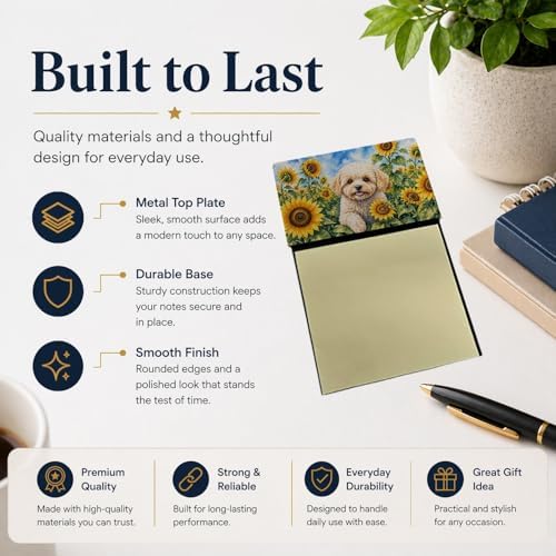 Caroline's Treasures Maltipoo in Sunflowers Watercolor Sticky Note Holder Refillable Dispenser Desk Accessory 3x3 Pad Gift