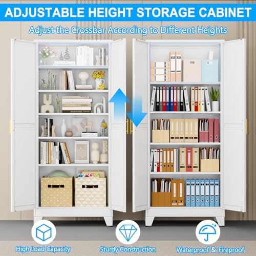 pozdeg 75" White Heavy Duty Metal Garage Storage Cabinet