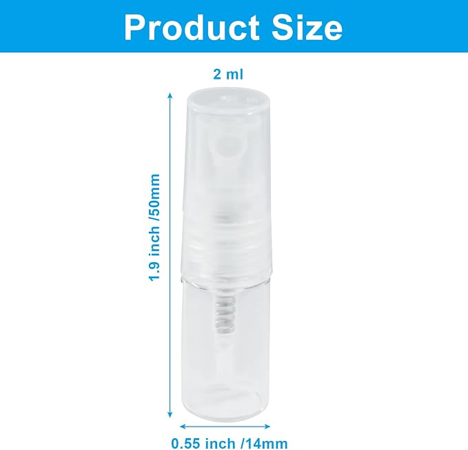 2ml Mini Spray Bottle, 10 Pack Glass Refillable | Fine Mist Travel Atomizer, For Fragrance Oils & Perfume, Small Sample Containers, Clear
