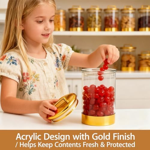 3-Pack Acrylic Storage Jars with Gold Lids – Airtight Canisters for Kitchen, Bathroom, Office | Decorative Storage for Snacks, Bath Bombs, Cotton Balls, and Small Essentials
